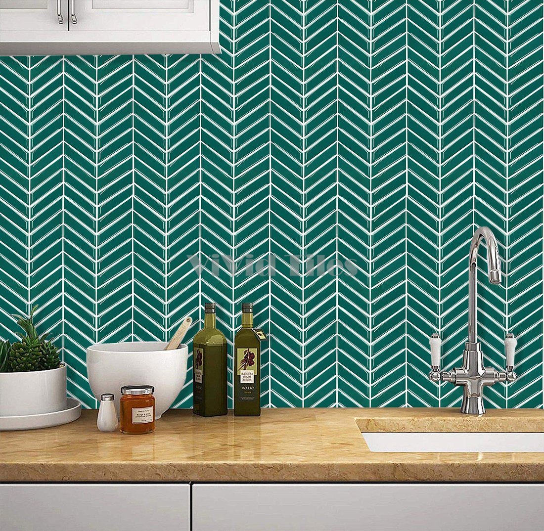 Green Herringbone Vinyl Tile T80526 by Vivid Tiles | Souqify