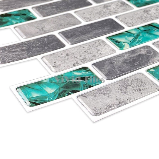 Green with Grey Marble Brick Vinyl Tile T80067 by Vivid Tiles | Souqify