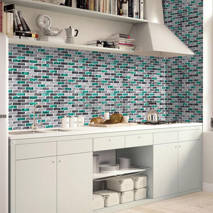 Green with Grey Marble Brick Vinyl Tile T80067 by Vivid Tiles | Souqify
