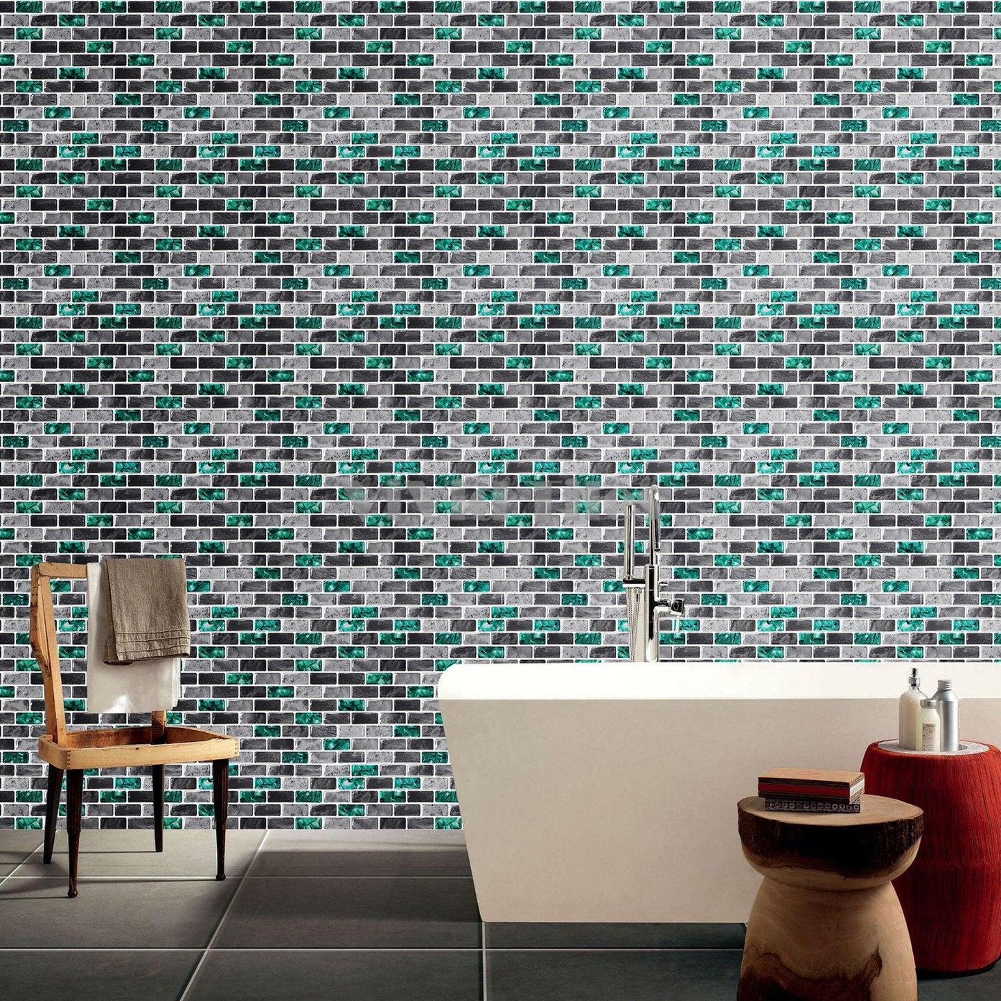 Green with Grey Marble Brick Vinyl Tile T80067 by Vivid Tiles | Souqify