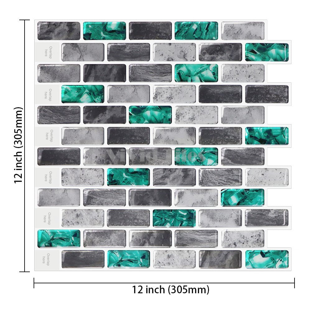 Green with Grey Marble Brick Vinyl Tile T80067 by Vivid Tiles | Souqify