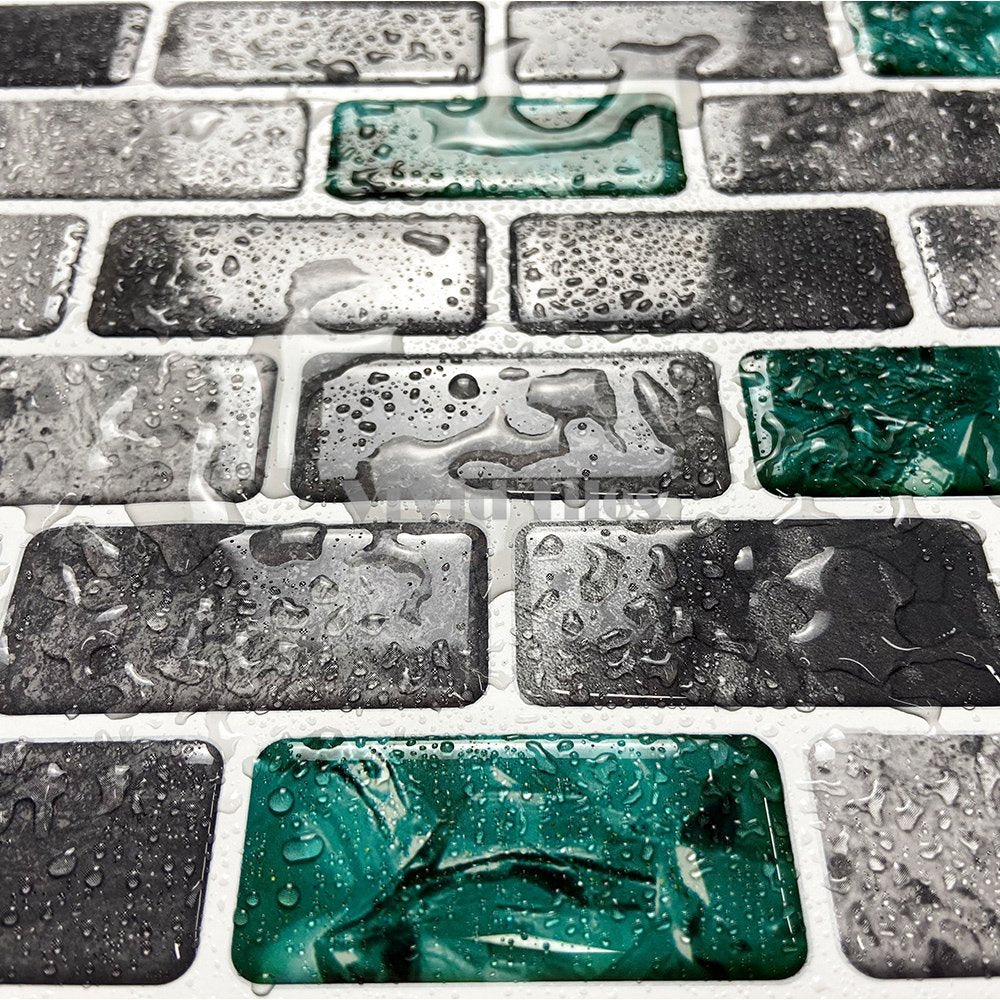 Green with Grey Marble Brick Vinyl Tile T80067 by Vivid Tiles | Souqify