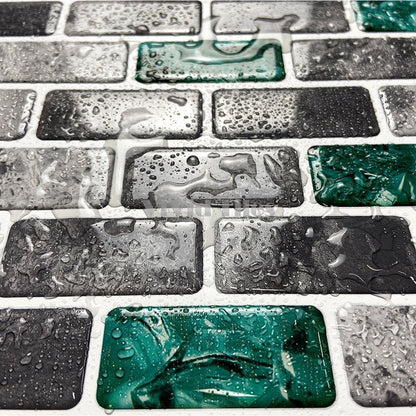 Green with Grey Marble Brick Vinyl Tile T80067 by Vivid Tiles | Souqify