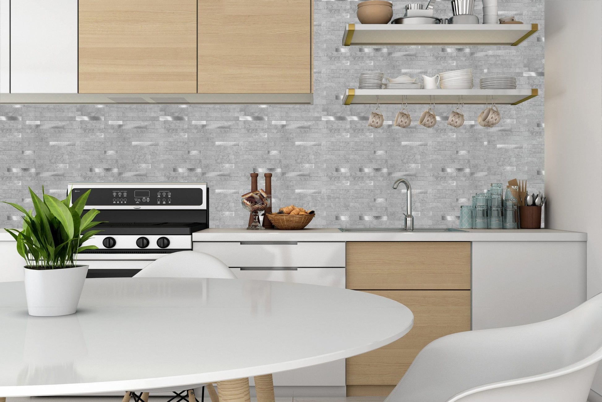 Grey Marble and Metal Mixed Strip Mosaic Tile WJ-03 by Vivid Tiles | Souqify