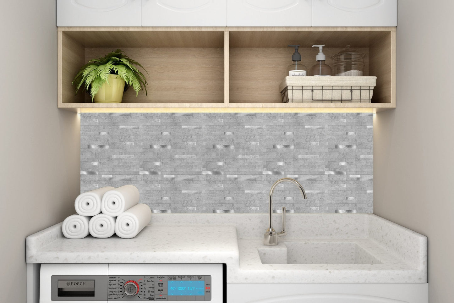 Grey Marble and Metal Mixed Strip Mosaic Tile WJ-03 by Vivid Tiles | Souqify