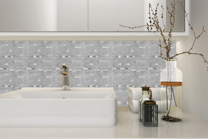 Grey Marble and Metal Mixed Strip Mosaic Tile WJ-03 by Vivid Tiles | Souqify