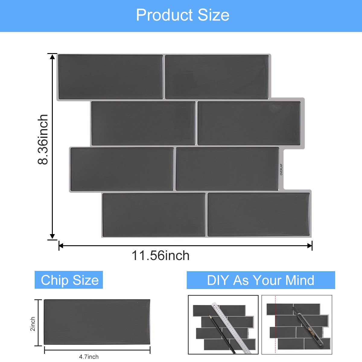 Grey Subway Vinyl Tile T80701 by Vivid Tiles | Souqify