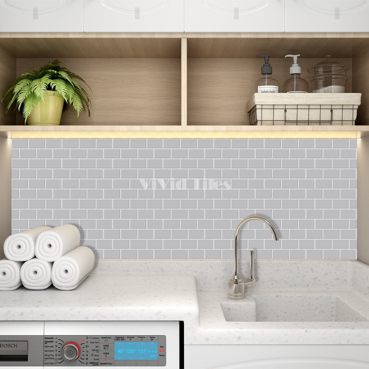 Grey Subway With White Grout Brick PET Tile VP111 by Vivid Tiles | Souqify