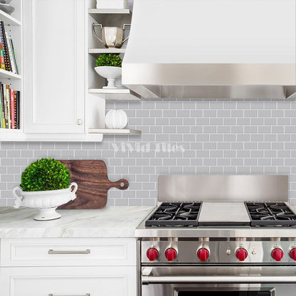 Grey Subway With White Grout Brick PET Tile VP111 by Vivid Tiles | Souqify