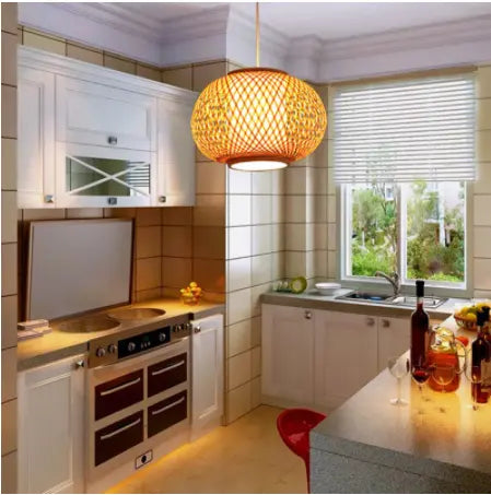 Hand knitted Bamboo Pendant Light,Japan style E27 for restaurant bedroom Rustic rattan art lampadario industrial lamp suspendues by Zhongsan | Souqify