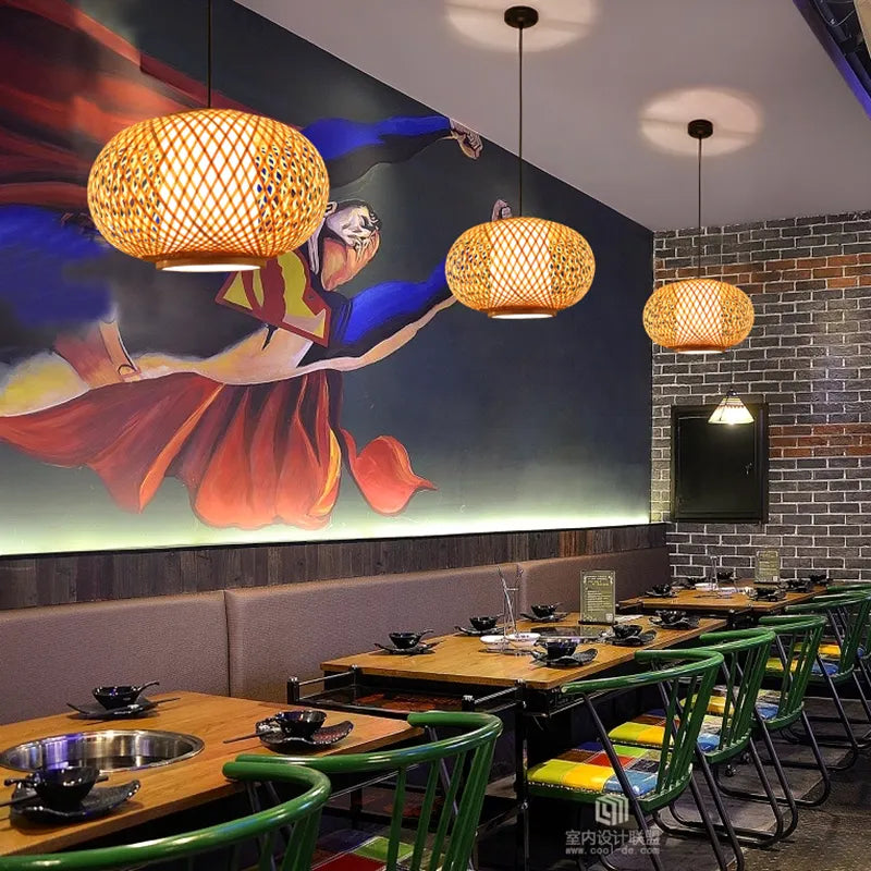 Hand knitted Bamboo Pendant Light,Japan style E27 for restaurant bedroom Rustic rattan art lampadario industrial lamp suspendues by Zhongsan | Souqify