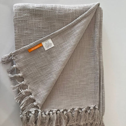 Handwoven Cotton Throw with tassels in Grey 50" x 70" (127 x 177 cm) by Luv Saffron | Souqify