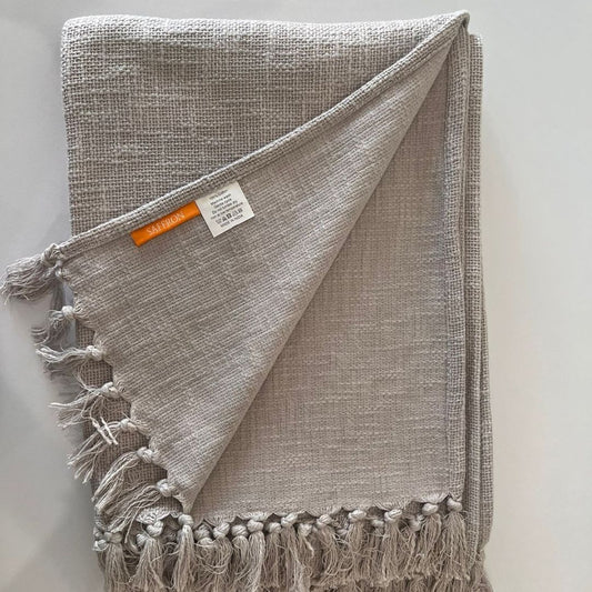 Handwoven Cotton Throw with tassels in Grey 50" x 70" (127 x 177 cm) by Luv Saffron | Souqify