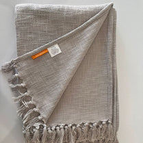 Handwoven Cotton Throw with tassels in Grey 50