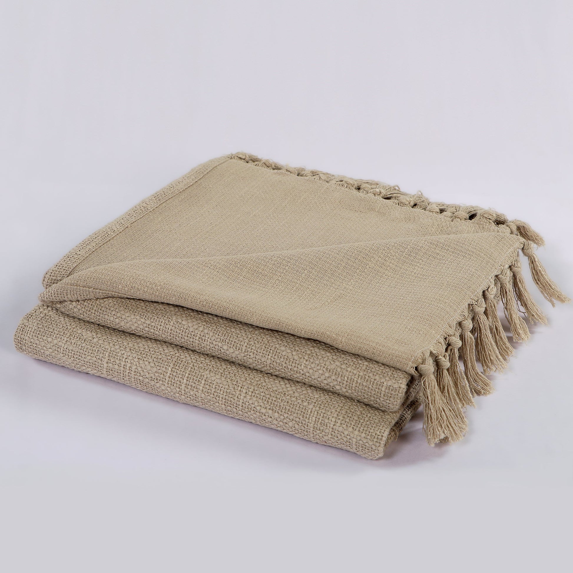 Handwoven Cotton Throw with tassels in Olive Grey 50" x 70" (127 x 177 cm) by Luv Saffron | Souqify