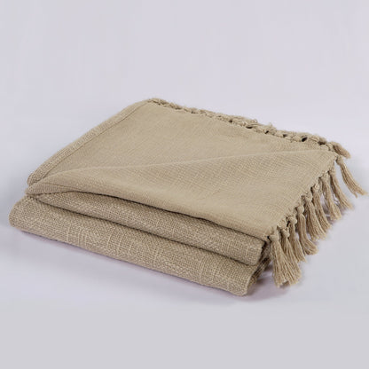Handwoven Cotton Throw with tassels in Olive Grey 50" x 70" (127 x 177 cm) by Luv Saffron | Souqify