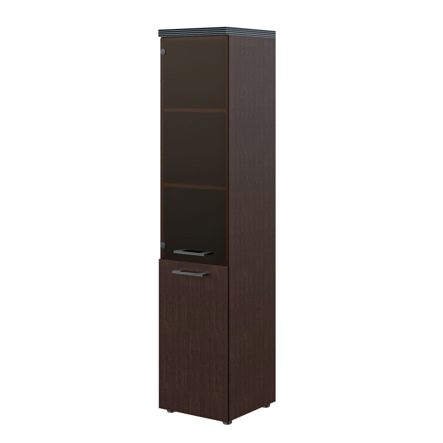 HIGH EXECUTIVE FULL HEIGHT CABINET MADE IN E1 LAMINATE CHIPBOARD WITH GLASS & WOODEN SWING DOOR AND GLOSSY ACRYLIC 3D 2MM EDGES by Treejar | Souqify