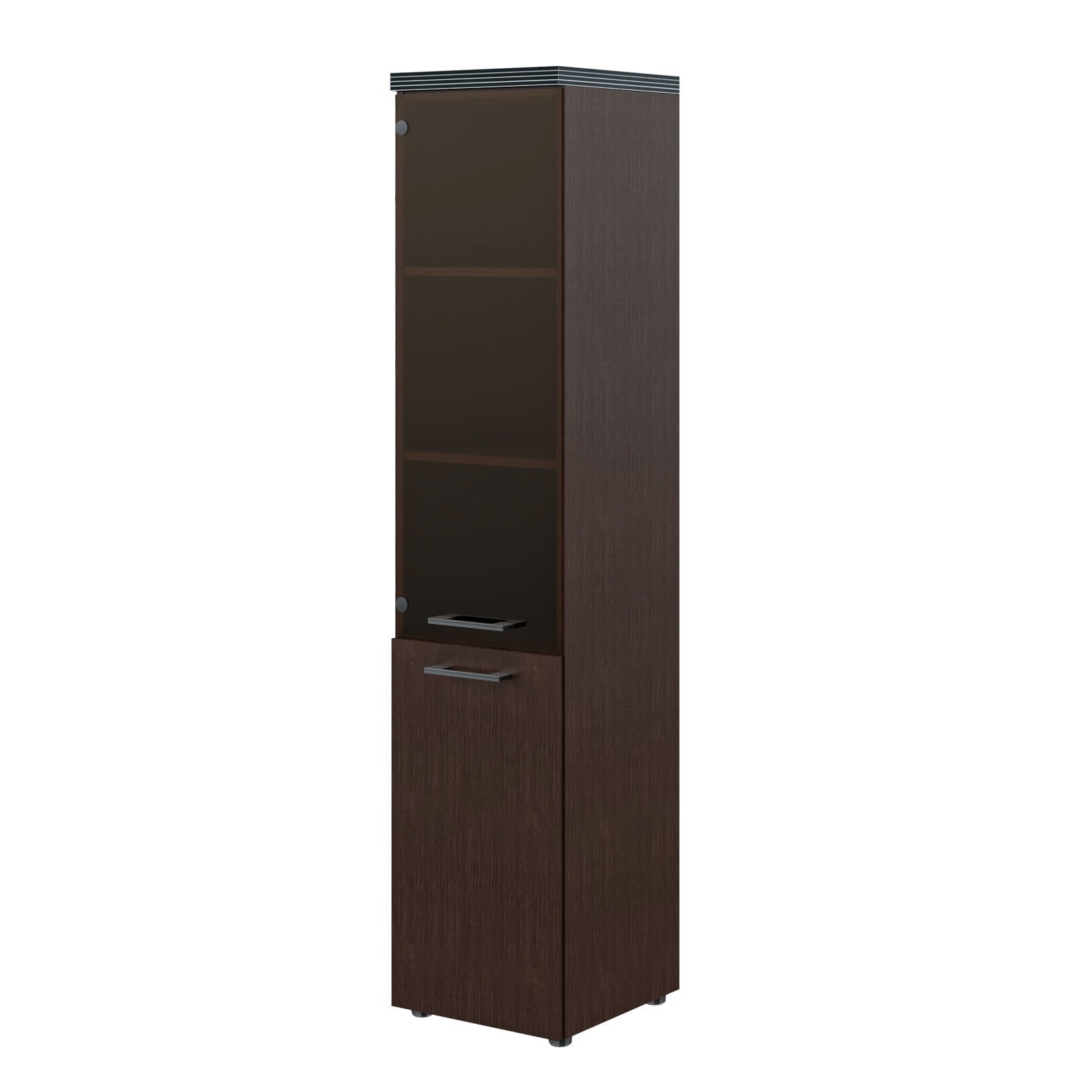 HIGH EXECUTIVE FULL HEIGHT CABINET MADE IN E1 LAMINATE CHIPBOARD WITH GLASS & WOODEN SWING DOOR AND GLOSSY ACRYLIC 3D 2MM EDGES by Treejar | Souqify