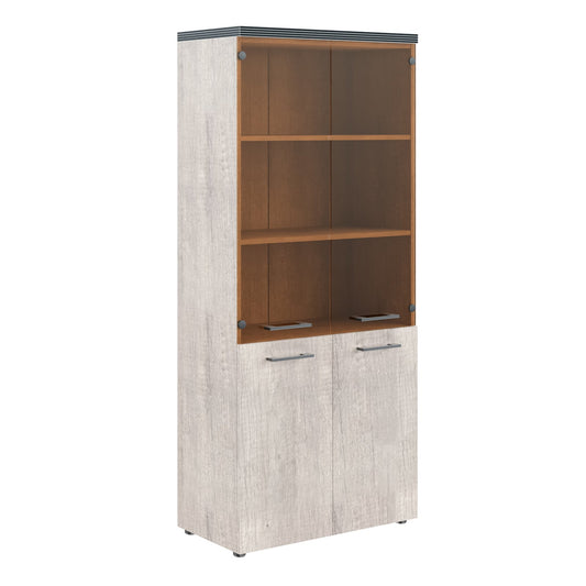 HIGH EXECUTIVE FULL HEIGHT CABINET MADE IN E1 LAMINATE CHIPBOARD WITH GLASS & WOODEN SWING DOOR AND GLOSSY ACRYLIC 3D 2MM EDGES by Treejar | Souqify
