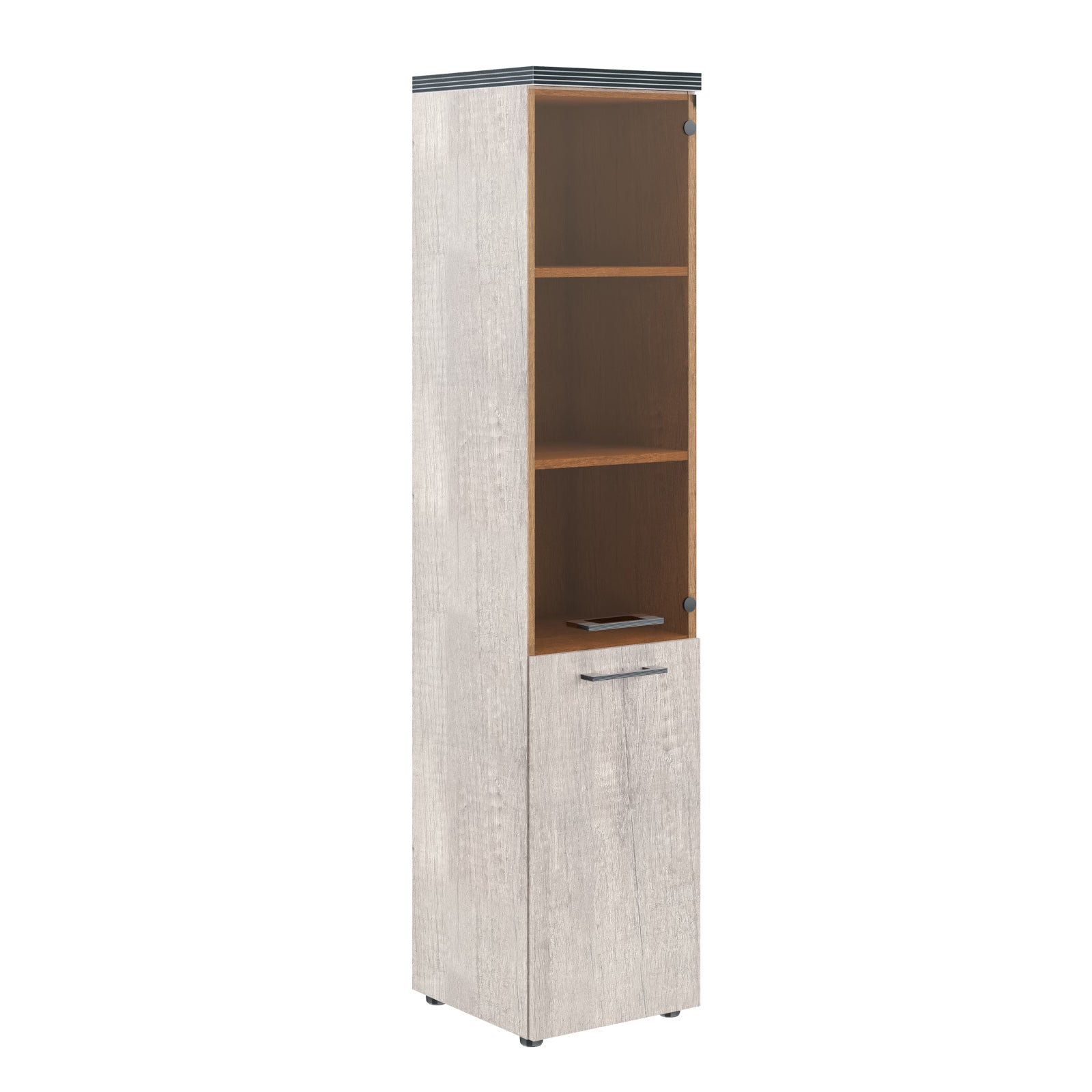 HIGH EXECUTIVE FULL HEIGHT CABINET MADE IN E1 LAMINATE CHIPBOARD WITH GLASS & WOODEN SWING DOOR AND GLOSSY ACRYLIC 3D 2MM EDGES by Treejar | Souqify