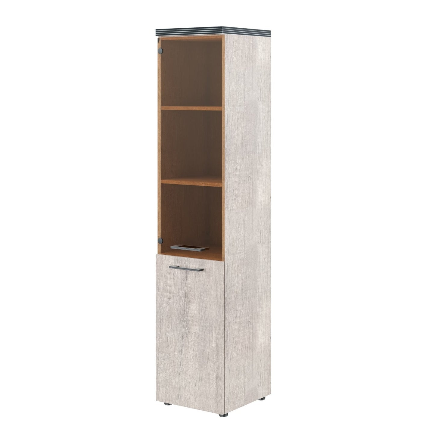 HIGH EXECUTIVE FULL HEIGHT CABINET MADE IN E1 LAMINATE CHIPBOARD WITH GLASS & WOODEN SWING DOOR AND GLOSSY ACRYLIC 3D 2MM EDGES by Treejar | Souqify