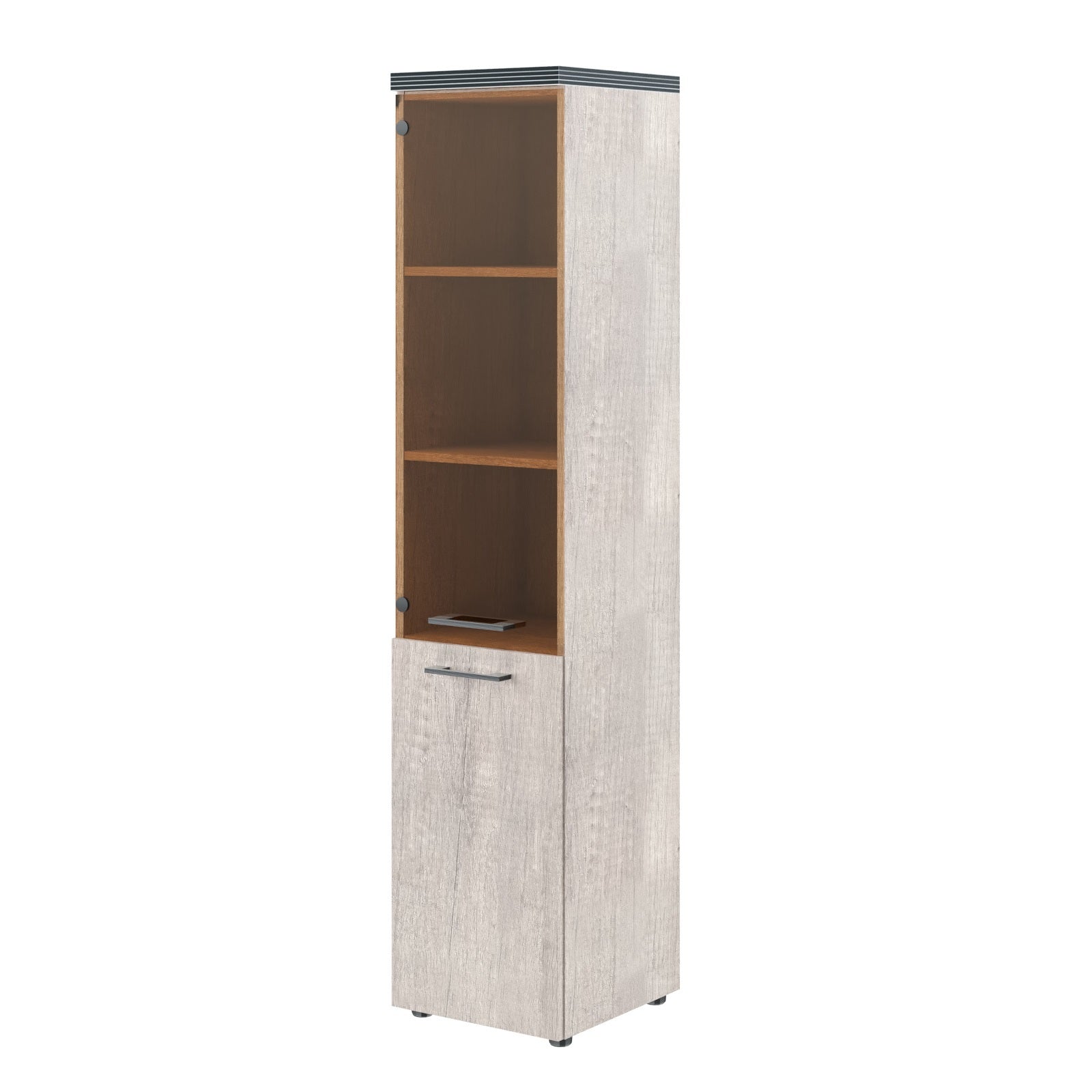 HIGH EXECUTIVE FULL HEIGHT CABINET MADE IN E1 LAMINATE CHIPBOARD WITH GLASS & WOODEN SWING DOOR AND GLOSSY ACRYLIC 3D 2MM EDGES by Treejar | Souqify
