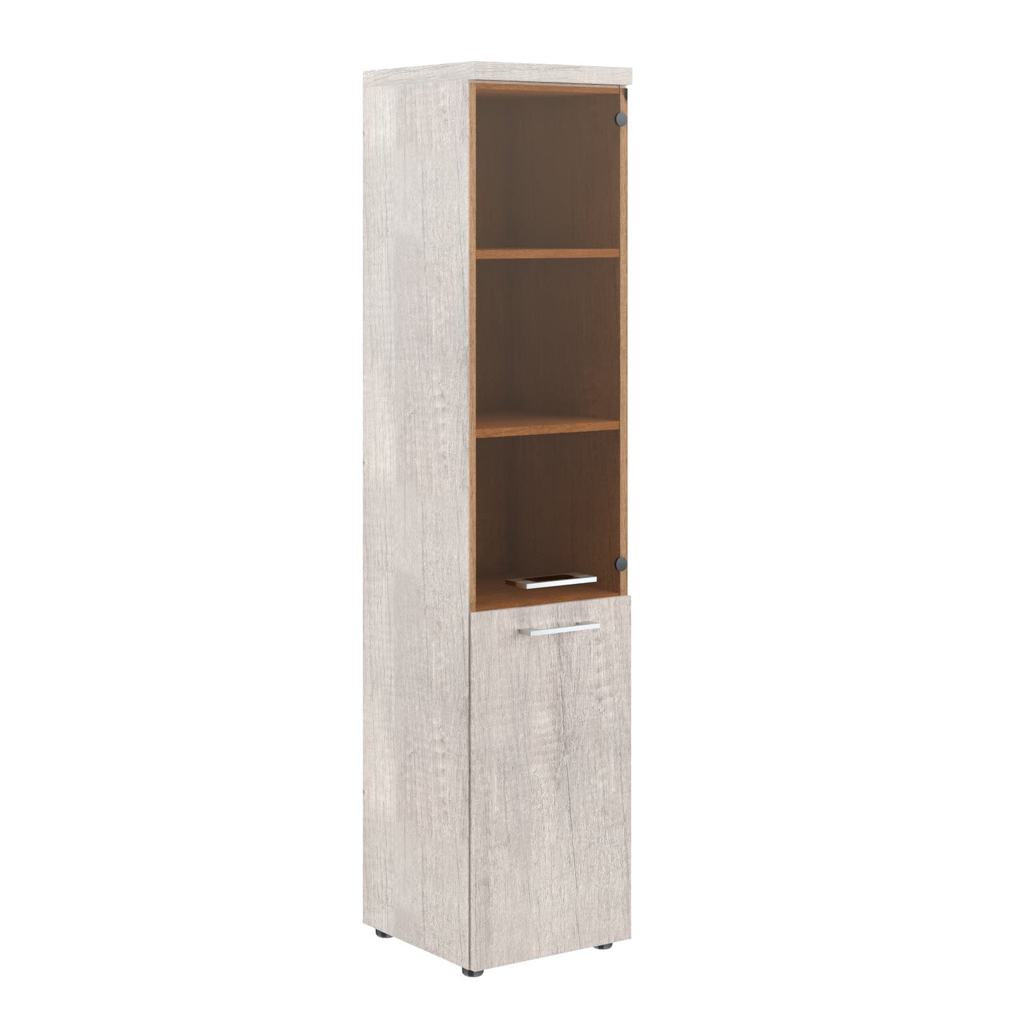 HIGH EXECUTIVE FULL HEIGHT CABINET MADE IN E1 LAMINATE CHIPBOARD WITH GLASS & WOODEN SWING DOOR AND GLOSSY ACRYLIC 3D 2MM EDGES by Treejar | Souqify