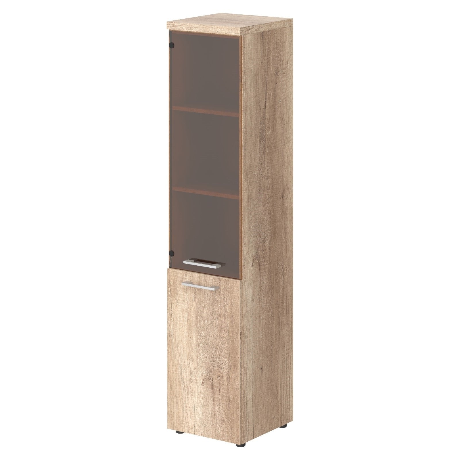 HIGH EXECUTIVE FULL HEIGHT CABINET MADE IN E1 LAMINATE CHIPBOARD WITH GLASS & WOODEN SWING DOOR AND GLOSSY ACRYLIC 3D 2MM EDGES by Treejar | Souqify