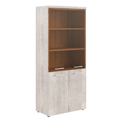 HIGH EXECUTIVE FULL HEIGHT CABINET MADE IN E1 LAMINATE CHIPBOARD WITH GLASS & WOODEN SWING DOOR AND GLOSSY ACRYLIC 3D 2MM EDGES by Treejar | Souqify