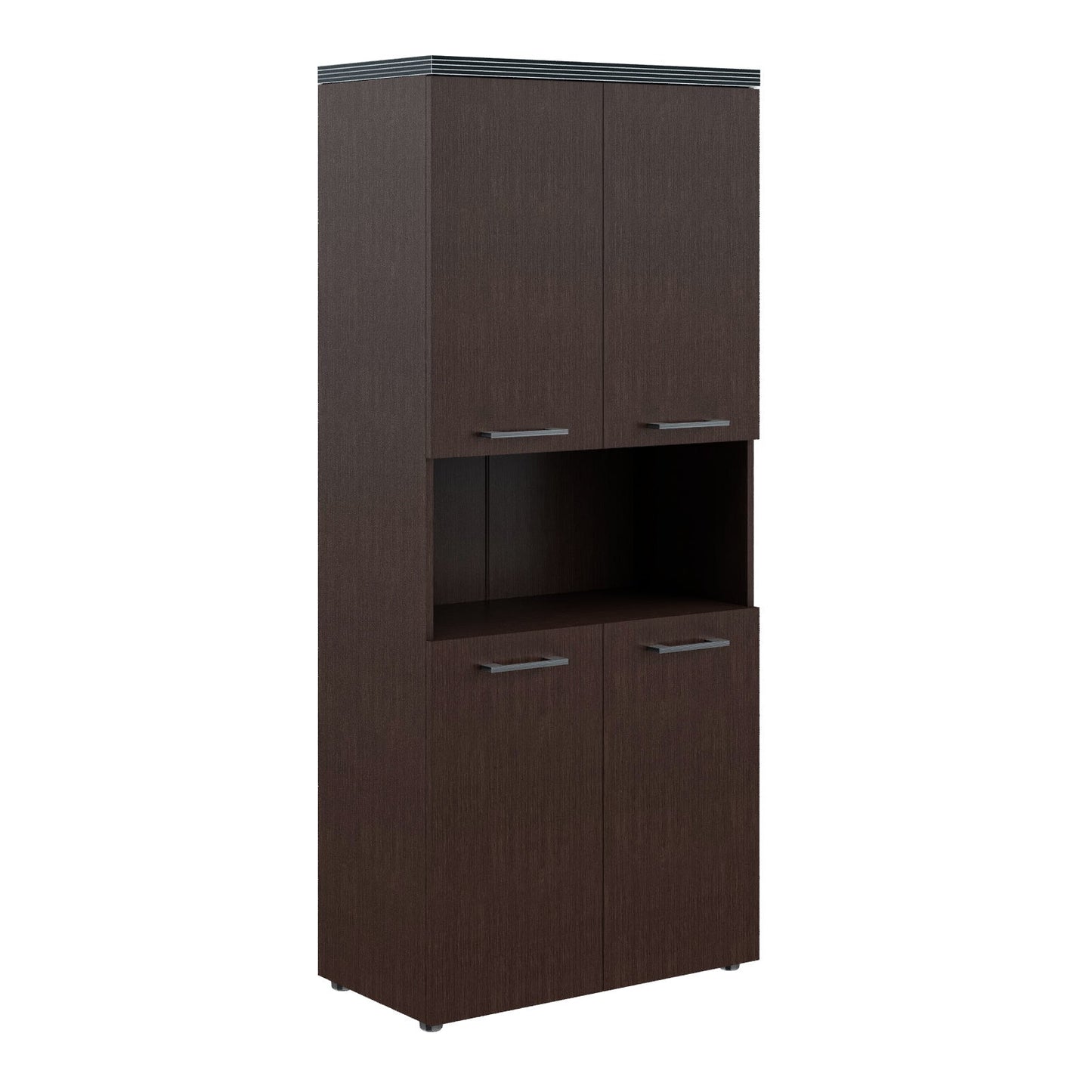 HIGH EXECUTIVE FULL HEIGHT CABINET MADE IN E1 LAMINATE CHIPBOARD WITH OPEN SHELVES, WOODEN SWING DOOR AND GLOSSY ACRYLIC 3D 2MM EDGES by Treejar | Souqify