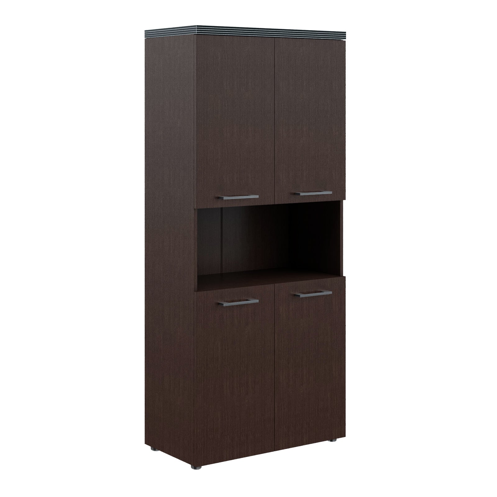 HIGH EXECUTIVE FULL HEIGHT CABINET MADE IN E1 LAMINATE CHIPBOARD WITH OPEN SHELVES, WOODEN SWING DOOR AND GLOSSY ACRYLIC 3D 2MM EDGES by Treejar | Souqify