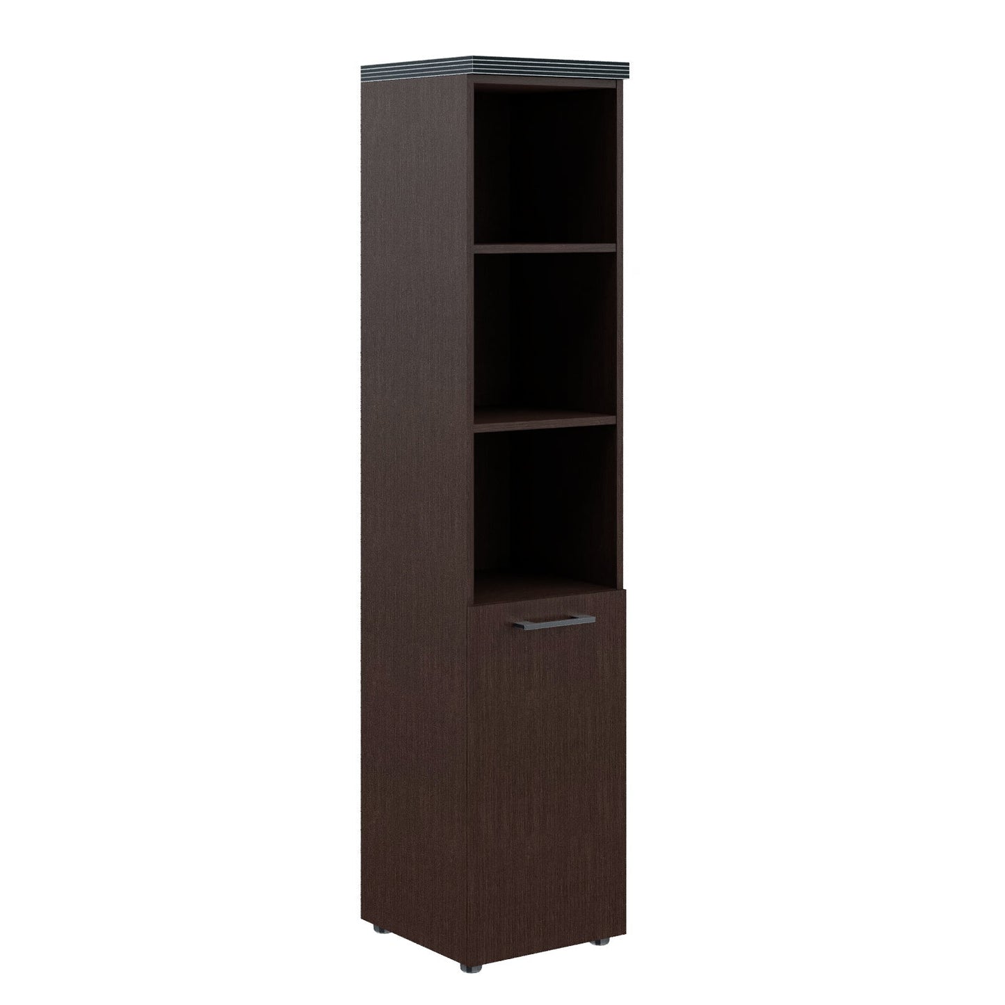 HIGH EXECUTIVE FULL HEIGHT CABINET MADE IN E1 LAMINATE CHIPBOARD WITH OPEN SHELVES, WOODEN SWING DOOR AND GLOSSY ACRYLIC 3D 2MM EDGES by Treejar | Souqify
