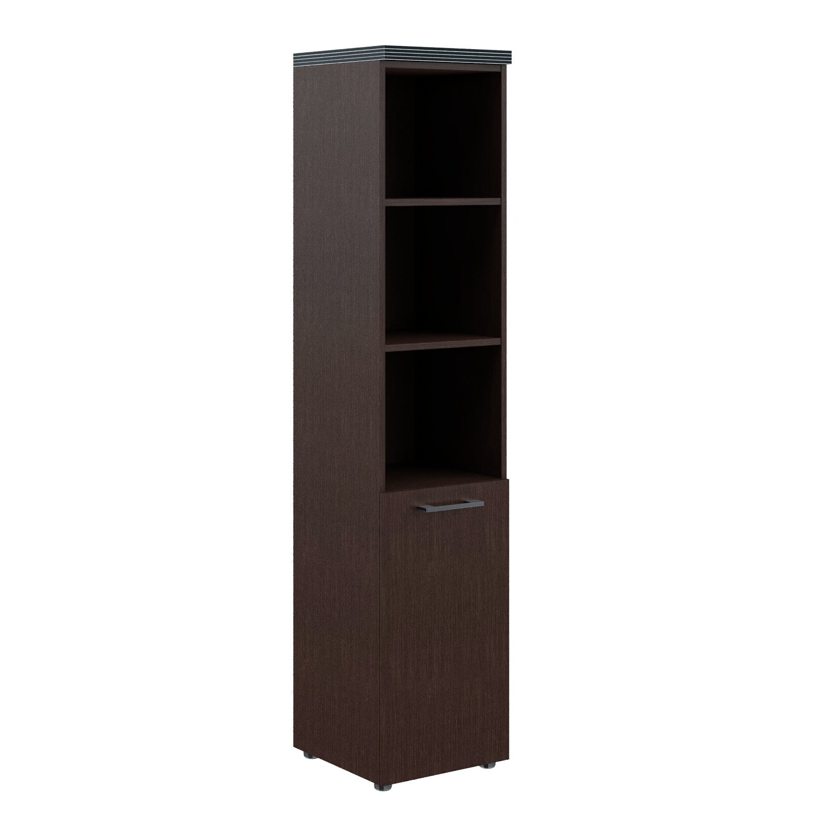 HIGH EXECUTIVE FULL HEIGHT CABINET MADE IN E1 LAMINATE CHIPBOARD WITH OPEN SHELVES, WOODEN SWING DOOR AND GLOSSY ACRYLIC 3D 2MM EDGES by Treejar | Souqify