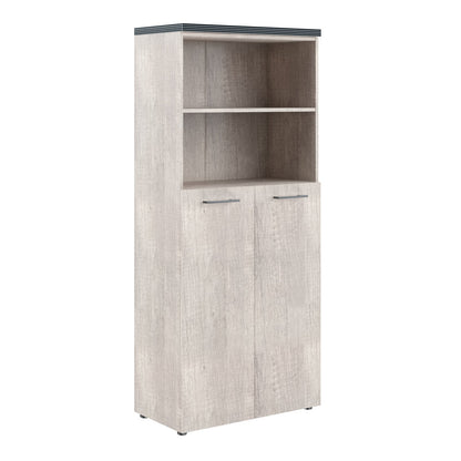 HIGH EXECUTIVE FULL HEIGHT CABINET MADE IN E1 LAMINATE CHIPBOARD WITH OPEN SHELVES, WOODEN SWING DOOR AND GLOSSY ACRYLIC 3D 2MM EDGES by Treejar | Souqify