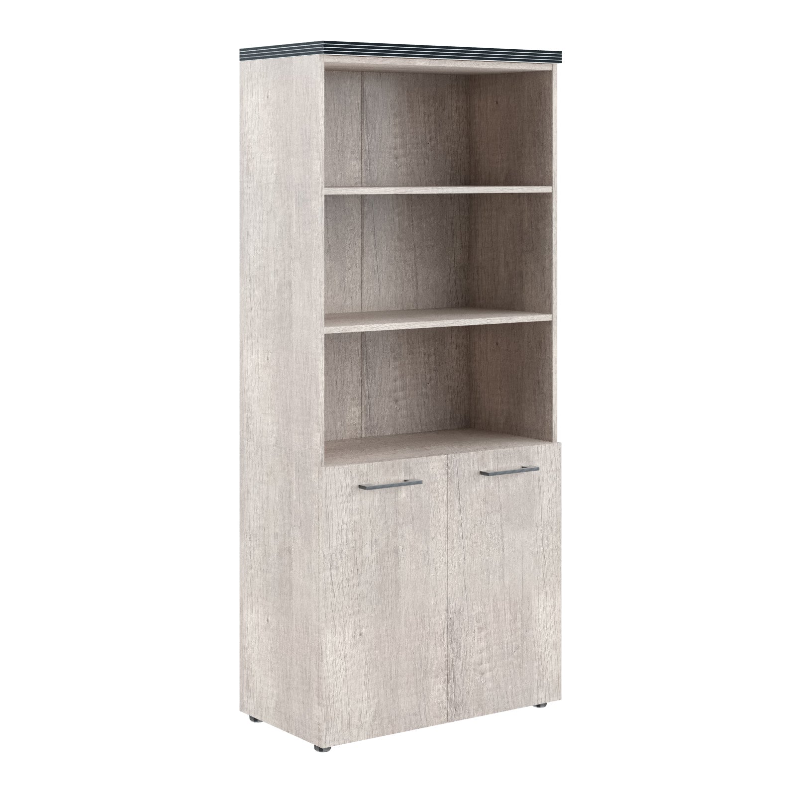 HIGH EXECUTIVE FULL HEIGHT CABINET MADE IN E1 LAMINATE CHIPBOARD WITH OPEN SHELVES, WOODEN SWING DOOR AND GLOSSY ACRYLIC 3D 2MM EDGES by Treejar | Souqify