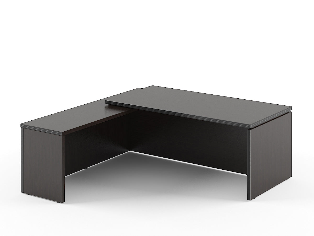 HIGH EXECUTIVE L SHAPE DESK MADE IN E1 LAMINATE CHIPBOARD WITH GLOSSY ACRYLIC 3D 2MM EDGES, FULL WOODEN MODESTY PANEL AND LEGS by Treejar | Souqify