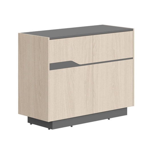 HIGH EXECUTIVE LOW HEIGHT CABINET MADE IN GENUINE OAK VENEER, DECORATIVE MILLING COATED WITH HIGH-RESISTANT PU-ENAMEL, WITH PUSH-TO-OPEN HETTICH DOOR HINGES by Treejar | Souqify