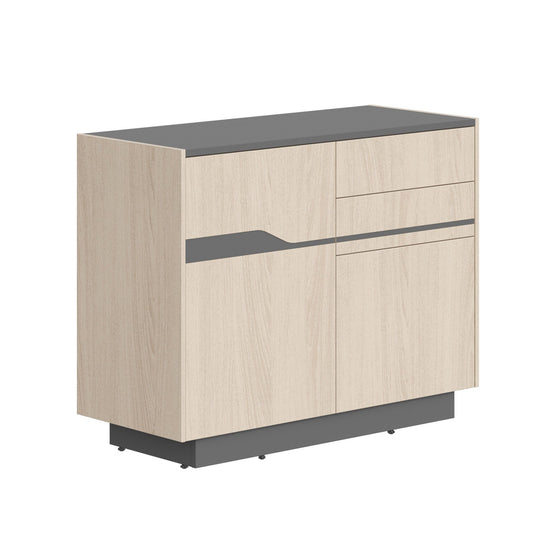 HIGH EXECUTIVE LOW HEIGHT CABINET MADE IN GENUINE OAK VENEER, DECORATIVE MILLING COATED WITH HIGH-RESISTANT PU-ENAMEL, WITH PUSH-TO-OPEN HETTICH DOOR HINGES by Treejar | Souqify