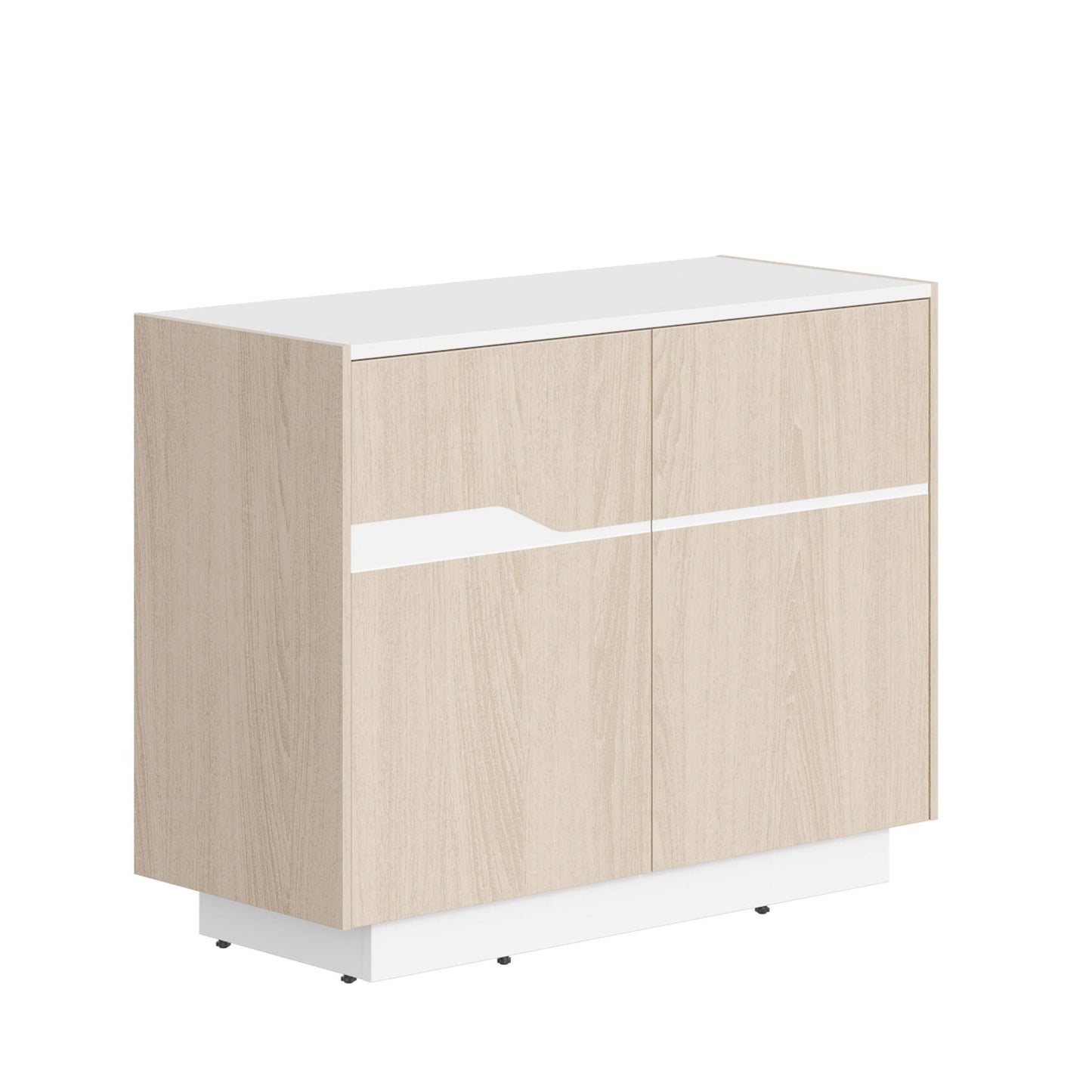 HIGH EXECUTIVE LOW HEIGHT CABINET MADE IN GENUINE OAK VENEER, DECORATIVE MILLING COATED WITH HIGH-RESISTANT PU-ENAMEL, WITH PUSH-TO-OPEN HETTICH DOOR HINGES by Treejar | Souqify