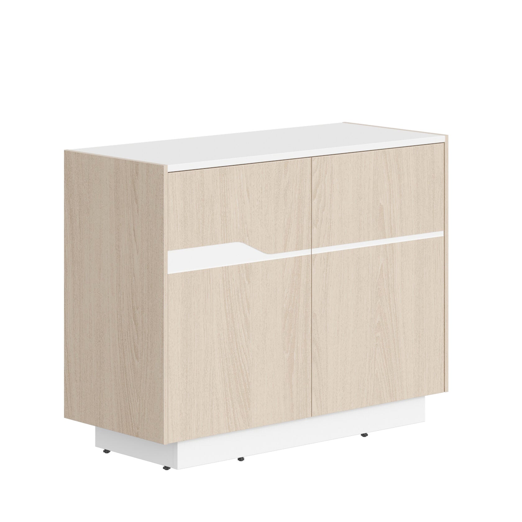 HIGH EXECUTIVE LOW HEIGHT CABINET MADE IN GENUINE OAK VENEER, DECORATIVE MILLING COATED WITH HIGH-RESISTANT PU-ENAMEL, WITH PUSH-TO-OPEN HETTICH DOOR HINGES by Treejar | Souqify