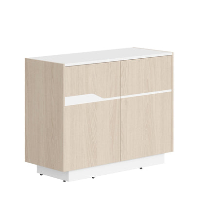HIGH EXECUTIVE LOW HEIGHT CABINET MADE IN GENUINE OAK VENEER, DECORATIVE MILLING COATED WITH HIGH-RESISTANT PU-ENAMEL, WITH PUSH-TO-OPEN HETTICH DOOR HINGES by Treejar | Souqify