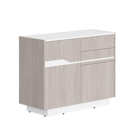 HIGH EXECUTIVE LOW HEIGHT CABINET MADE IN GENUINE OAK VENEER, DECORATIVE MILLING COATED WITH HIGH-RESISTANT PU-ENAMEL, WITH PUSH-TO-OPEN HETTICH DOOR HINGES by Treejar | Souqify