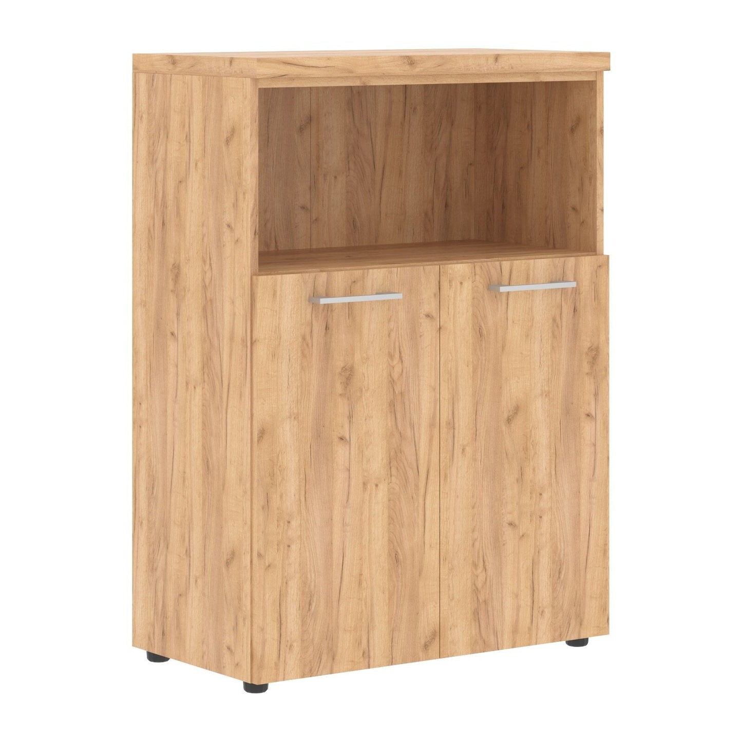 HIGH EXECUTIVE MEDIUM HEIGHT CABINET MADE IN E1 LAMINATE CHIPBOARD WITH OPEN SHELVES, WOODEN SWING DOOR AND GLOSSY ACRYLIC 3D 2MM EDGES by Treejar | Souqify