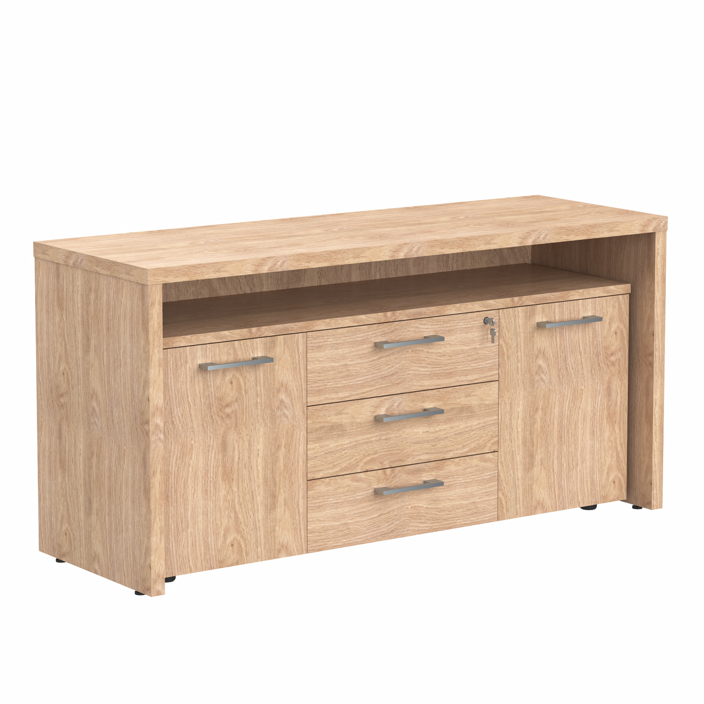 HIGH EXECUTIVE RECTANGULAR SHAPE CREDENZA, MADE IN E1 LAMINATE CHIPBOARD, WITH FIVE DRAWERS AND GLOSSY ACRYLIC 3D 2MM EDGES by Treejar | Souqify