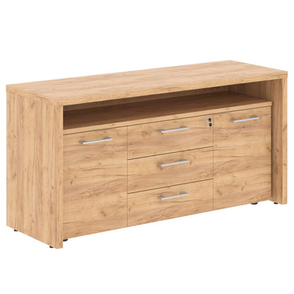 HIGH EXECUTIVE RECTANGULAR SHAPE CREDENZA, MADE IN E1 LAMINATE CHIPBOARD, WITH FIVE DRAWERS AND GLOSSY ACRYLIC 3D 2MM EDGES by Treejar | Souqify