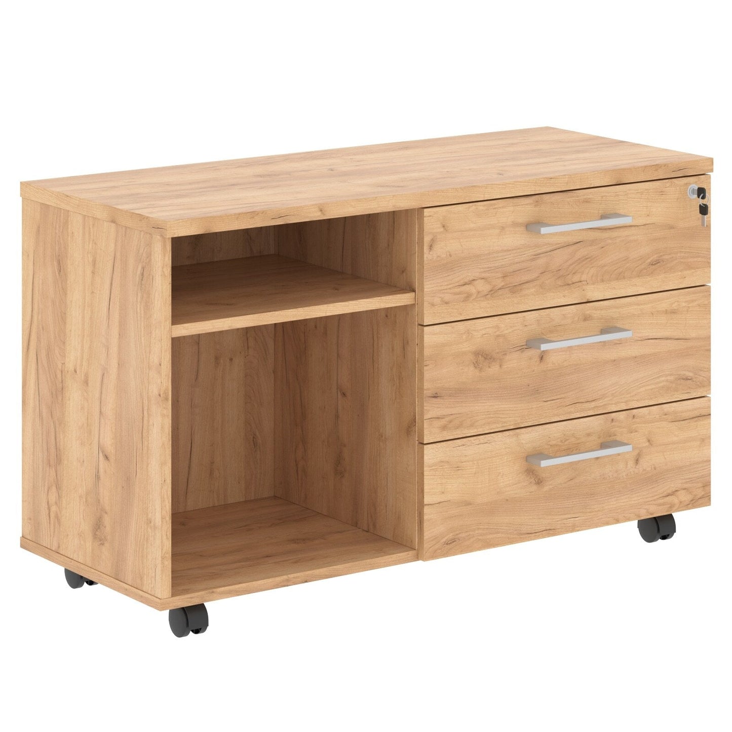 HIGH EXECUTIVE RECTANGULAR SHAPE MOBILE PEDESTAL, MADE IN E1 LAMINATE CHIPBOPARD, WITH THREE DRAWERS AND OPEN SHELVES by Treejar | Souqify