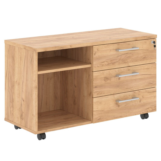 HIGH EXECUTIVE RECTANGULAR SHAPE MOBILE PEDESTAL, MADE IN E1 LAMINATE CHIPBOPARD, WITH THREE DRAWERS AND OPEN SHELVES by Treejar | Souqify