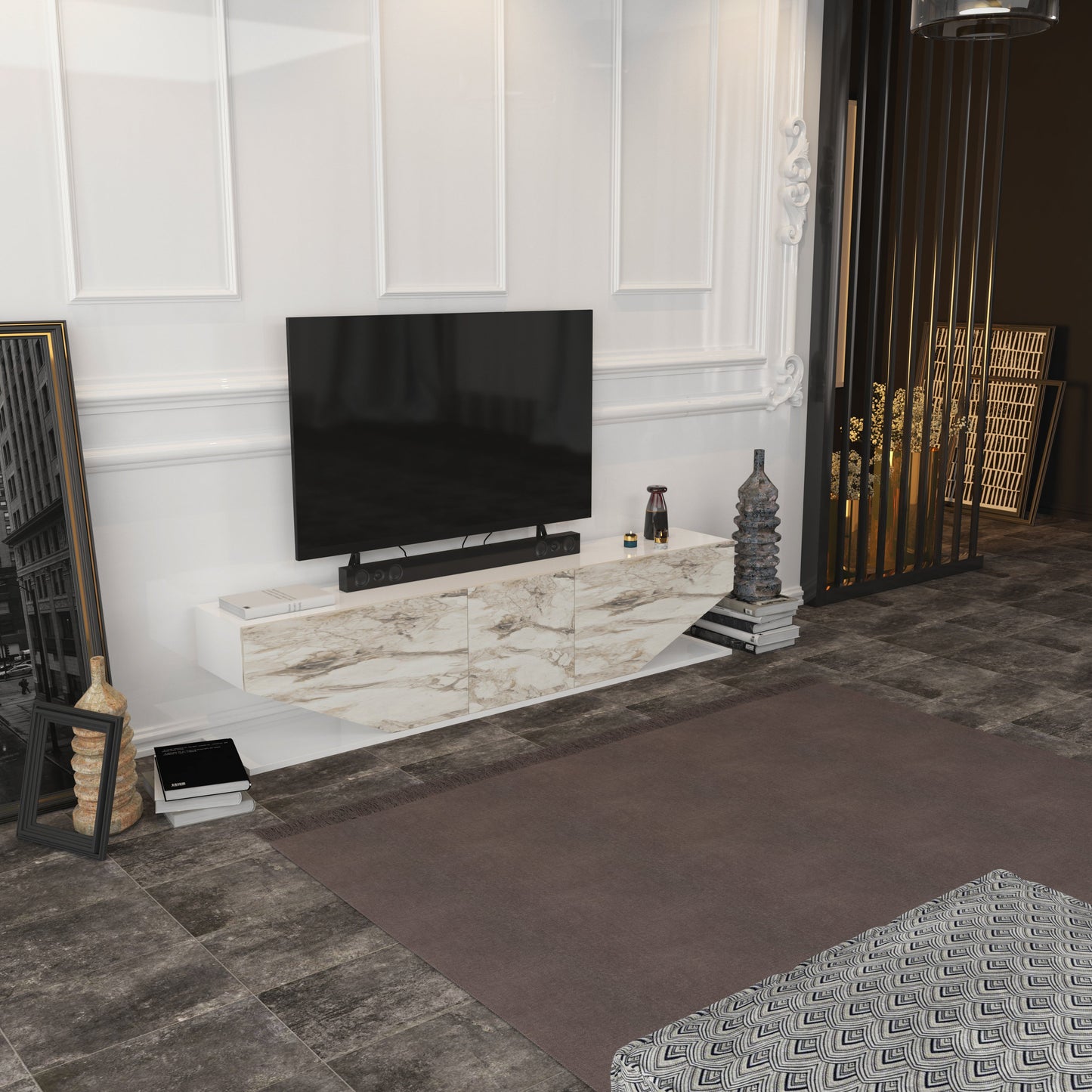 Inci TV Unit White Ephesus by DECOROTIKA | Souqify
