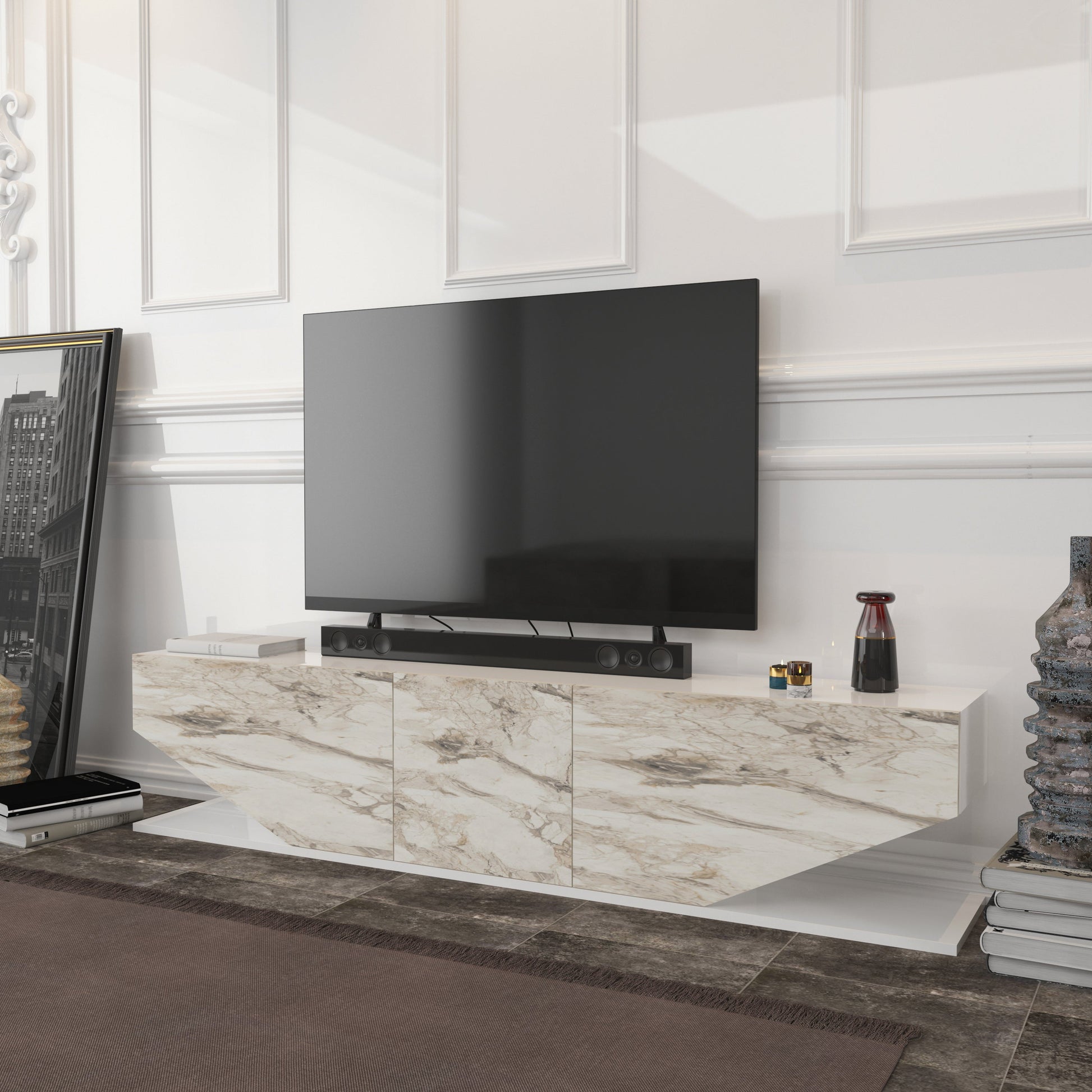 Inci TV Unit White Ephesus by DECOROTIKA | Souqify
