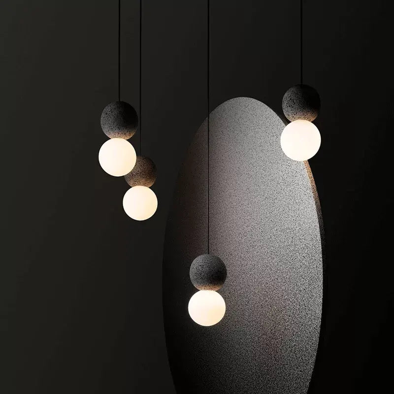Indoor Nordic Double Ball Pendant Light Modern Glass Cement Globe Painted Finishes Ceiling Lamp Creative LED Hanging Chandelier by Zhongsan | Souqify